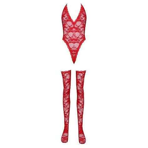 Dengdeng Womens Sexy See Through Lingerie V Neck Bodysuit Lace Floral