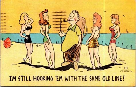 Risque Comic Postcard Pretty Woman Beach Bathing Beauty Frumpy Girl Linen Sh Picclick