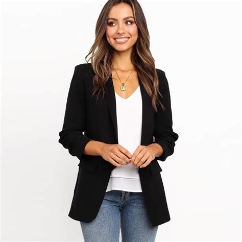 Women Blazer Black Long Sleeve Coat Slim Office Lady Jackets Casual