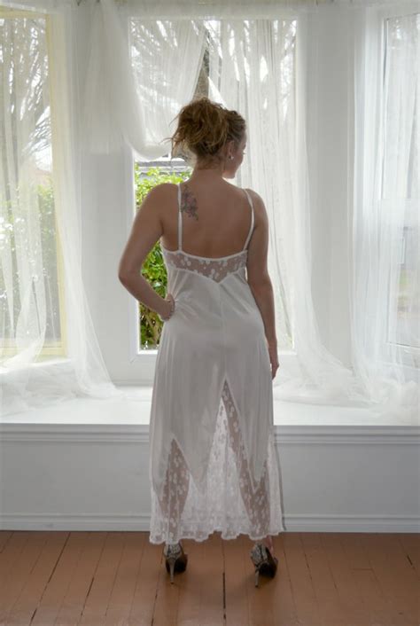 Sheer White Lace Vintage S Negligee Nightgown By Empressjade Clothes Pinterest