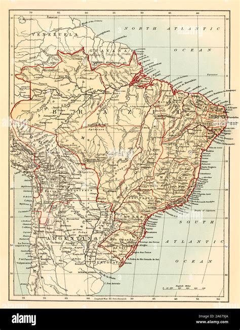 Map Of Brazil 1870s Color Lithograph Stock Photo Alamy