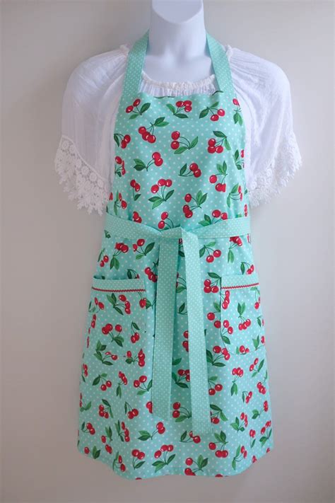 Mint Cherry Retro Apron For Woman Rockabilly Vintage Style Etsy