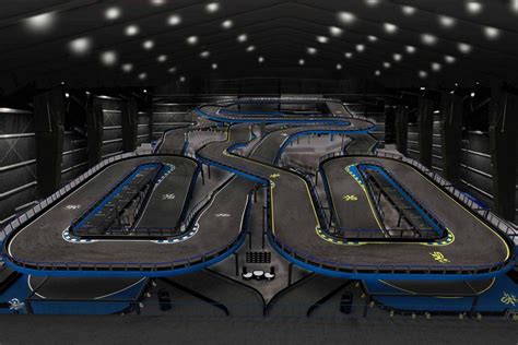An Artists Rendering Of A Race Track With Multiple Lanes And Lights On