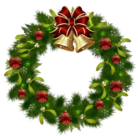 Transparent Christmas Pinecone Wreath With Gold Bells Clipart