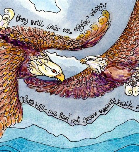 On Eagles Wings Isaiah 40 31 Whimsical Scripture Art Etsy