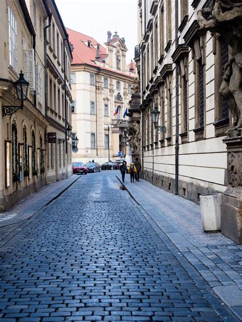 Narrow Cobblestone Street In The Old Town Of Prague Czech Republic