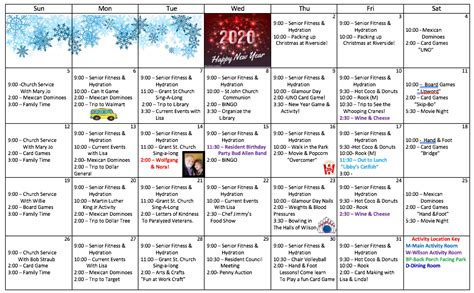 Activities Calendar January 2020 New Riverside Senior Living