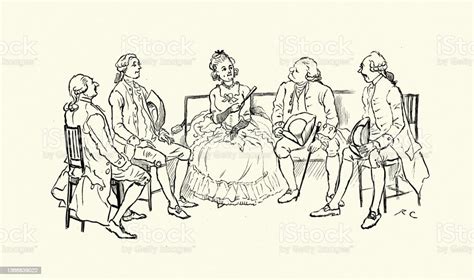 Group Of Men Flirting With A Rich Woman 18th Century Style Illustrated