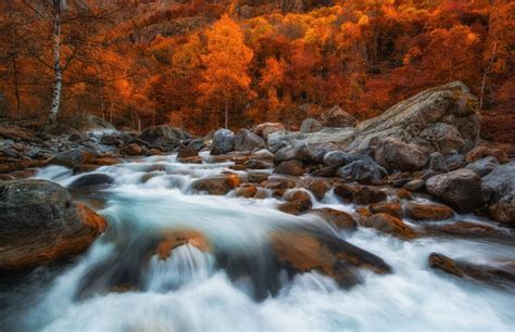 Nature Photography Landscape Fall Forest River Rapids Trees Red