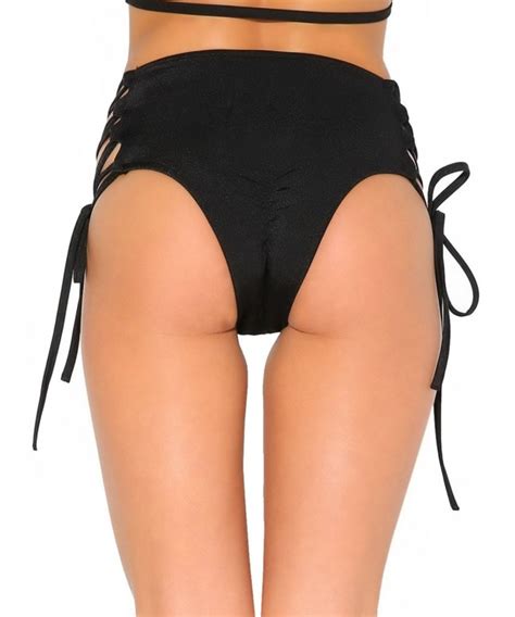 Side Tie High Waisted Lace Up Rave Dance Booty Shorts Black X Large Black Cc12m1cau37