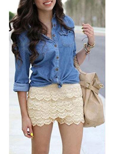 Womens Lace Shorts Cream Mini