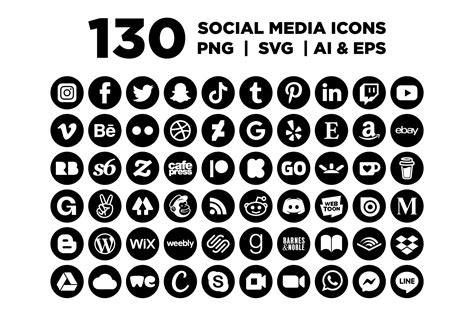 Black Circle Social Media Icons Set Png Svg Vector Social Etsy