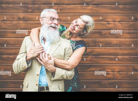 Happy Senior Couple Having Fun Outdoor Mature People Laughing And