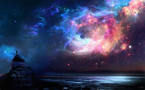 Wallpaper Galaxy Water Rock Sky Nebula Alone Atmosphere