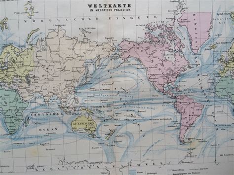 1880 The World On Mercators Projection Original Antique Etsy Uk