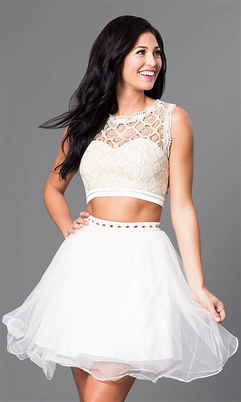 Two Piece Short Ivory Homecoming Dress Promgirl