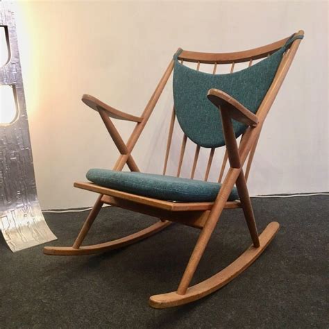 Vintage Rocking Chair For Bramin In Blue Fabric And Wood 1960 Design