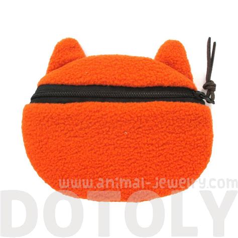 Ginger Tabby Kitty Cat Face Shaped Soft Fabric Coin Purse Make Up Bag