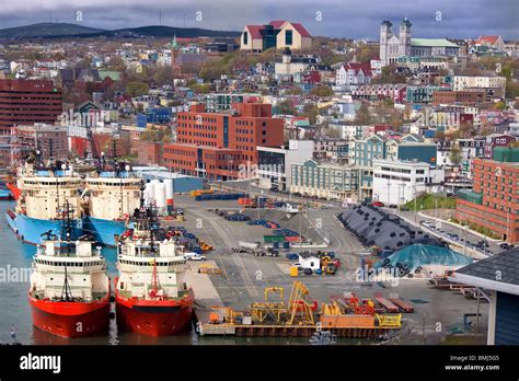 Ships along the waterfront of the city of St. John's, Newfoundland. St