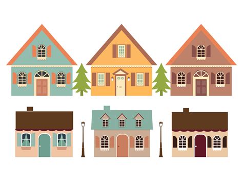 Set Of Cottages And Trees 701191 Vector Art At Vecteezy