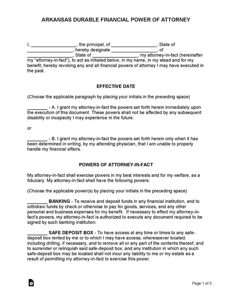 Free Arkansas Power Of Attorney Forms Pdf Word Eforms Free