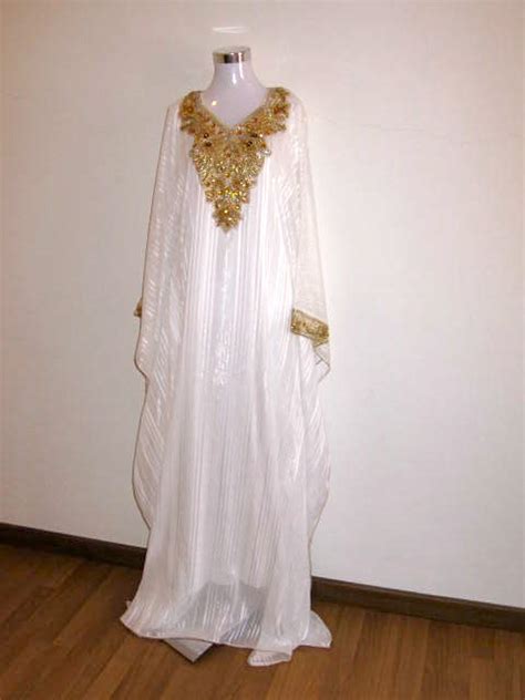 Ragazza White With Gold Beading Kaftan Dress