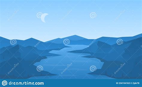 Abstract Landscape With Mountains And River Stock Vector Illustration
