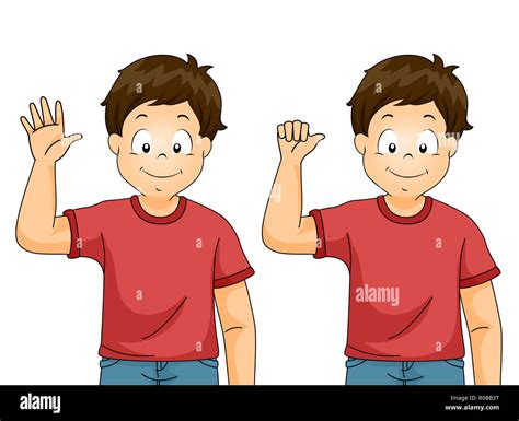 Illustration Of A Kid Boy Showing Good Bye Sign Language Stock Photo