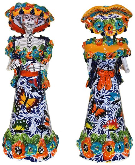 Talavera Day Of The Dead Catrina With Shawl In Butterfly Dress Tdd025