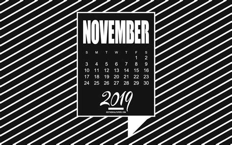 Download Wallpapers 2019 November Calendar Typography Art Black