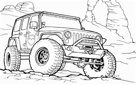 Kleurplaat Coole Jeep