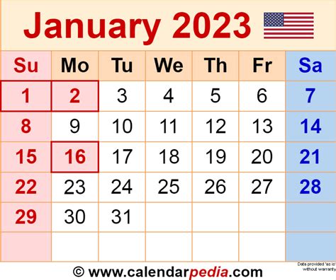January 2023 Calendar Templates For Word Excel And Pdf From January 9