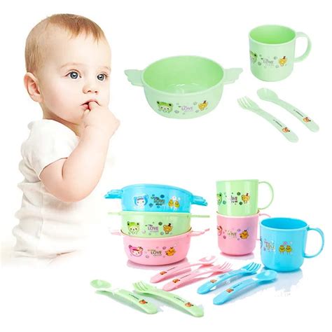 Baby Feeding Dishes Set Bowl Plate Forks Spoon Cup Childrens Tableware