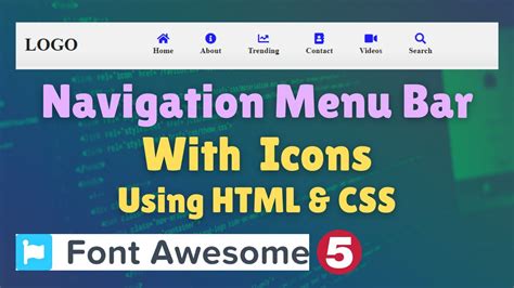 How To Create Menu Item With Icon And Text Navbar With Icons Html Css