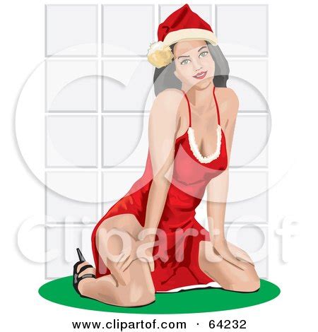 Royalty Free RF Clipart Illustration Of A Sexy Christmas Pinup Woman In A Santa Suit Dress