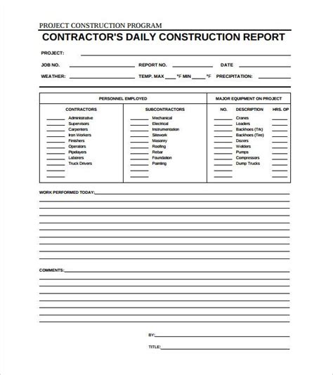 Daily Construction Report Template 25 Free Word Pdf Documents
