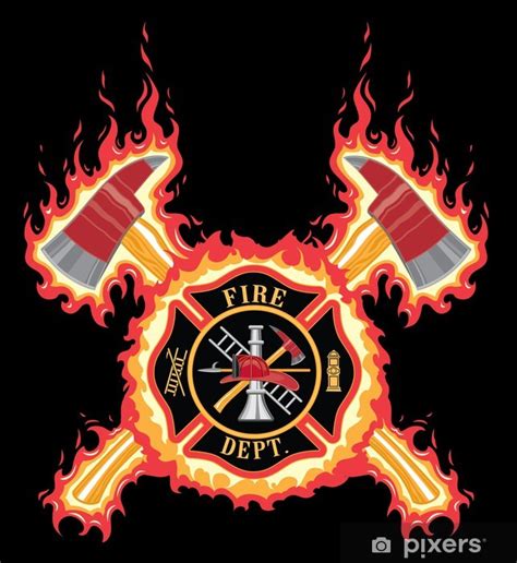 Wall Mural Firefighter Cross With Axes And Flames Is An Illustration Of