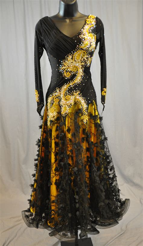 elegant black  gold long sleeves ballroom dress