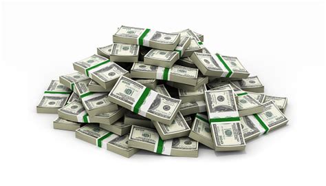 Big Pile Of Money American Dollar Bills On White Background Stock Photo
