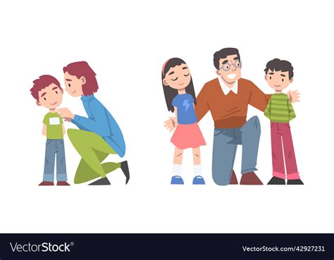 father and mother talking to their son royalty free vector