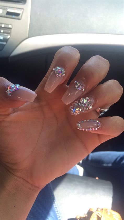 Nude Rhinestone Nude Nails Short Nails Coffin Acrylics Claws