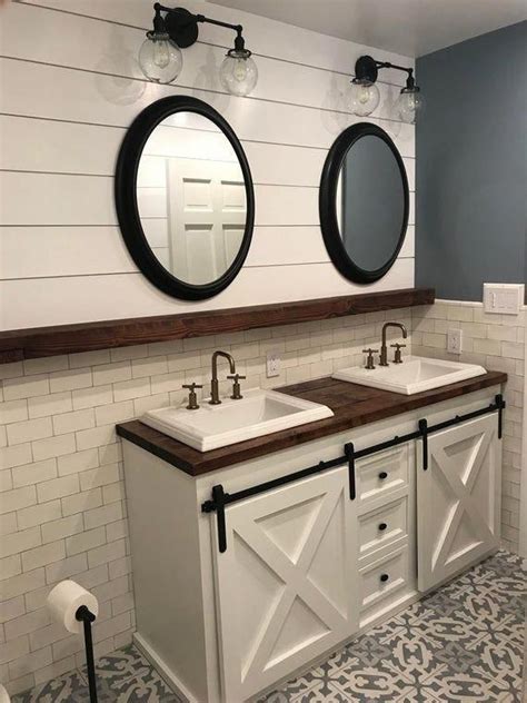 I ripped the round edges off of some of the 2x boards. Barn Door Double Vanity (Free Shipping) in 2020 | Small ...
