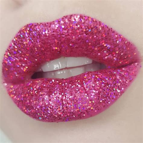 Fuchsia Hologram Glitter Lips Pink Glitter Makeup Holographic Holo Pink Glitter