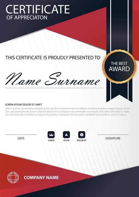 Red Line Elegance Vertical Certificate With Vector Illustration White