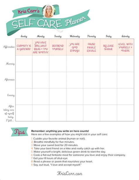 Printable Self Care Plan Worksheet