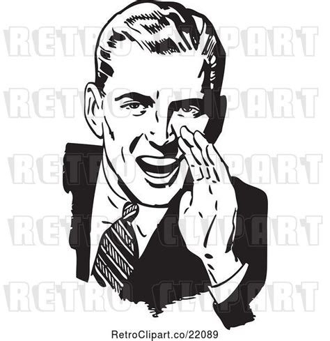Vector Clip Art Of Retro Guy Cupping His Hand Around His Mouth By