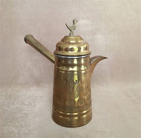 Turkish Coffee Pot Brass Plated Brass Dallah Pot Middle Etsy Coffee