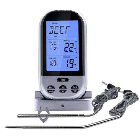 Wireless Remote Temperature Gauge Digital Meat With Dual Probe For