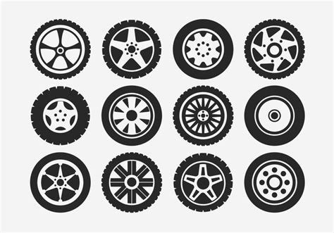 Hubcap Tire And Wheel Icons Set 157379 Vector Art At Vecteezy