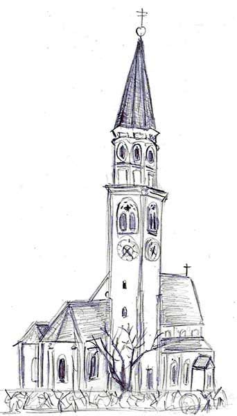 kirche-zeichnung | Kirchen, Zeichnungen, Skizzen